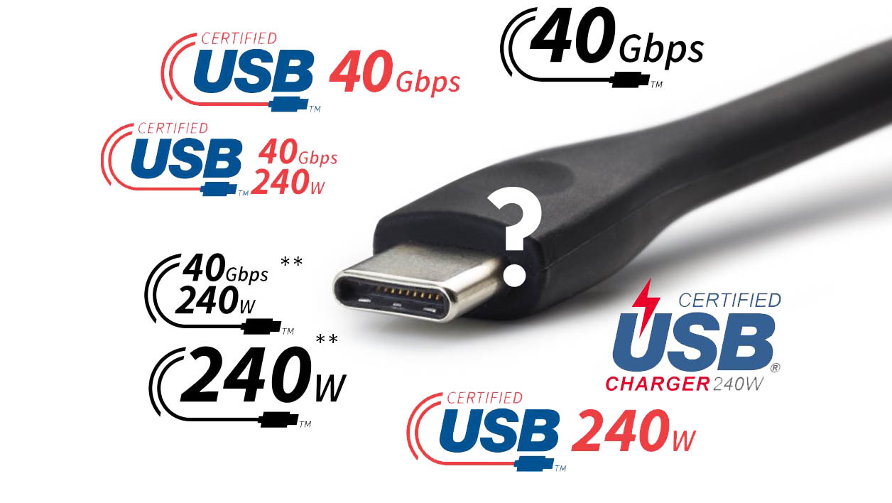 l'USB 4 et la recharge 240W apportent de nouveaux logos... qui ajoutent à la confusion
