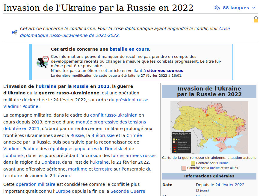 Invasion russe de l’Ukraine: la couverture très multilingue de Wikipédia