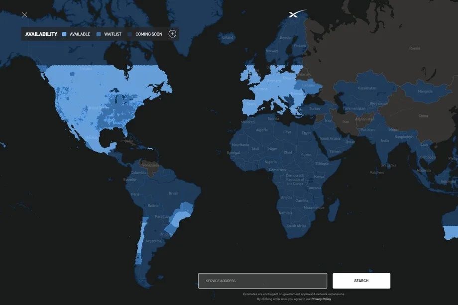 quels sont les pays couverts par l'accès internet par satellite ?