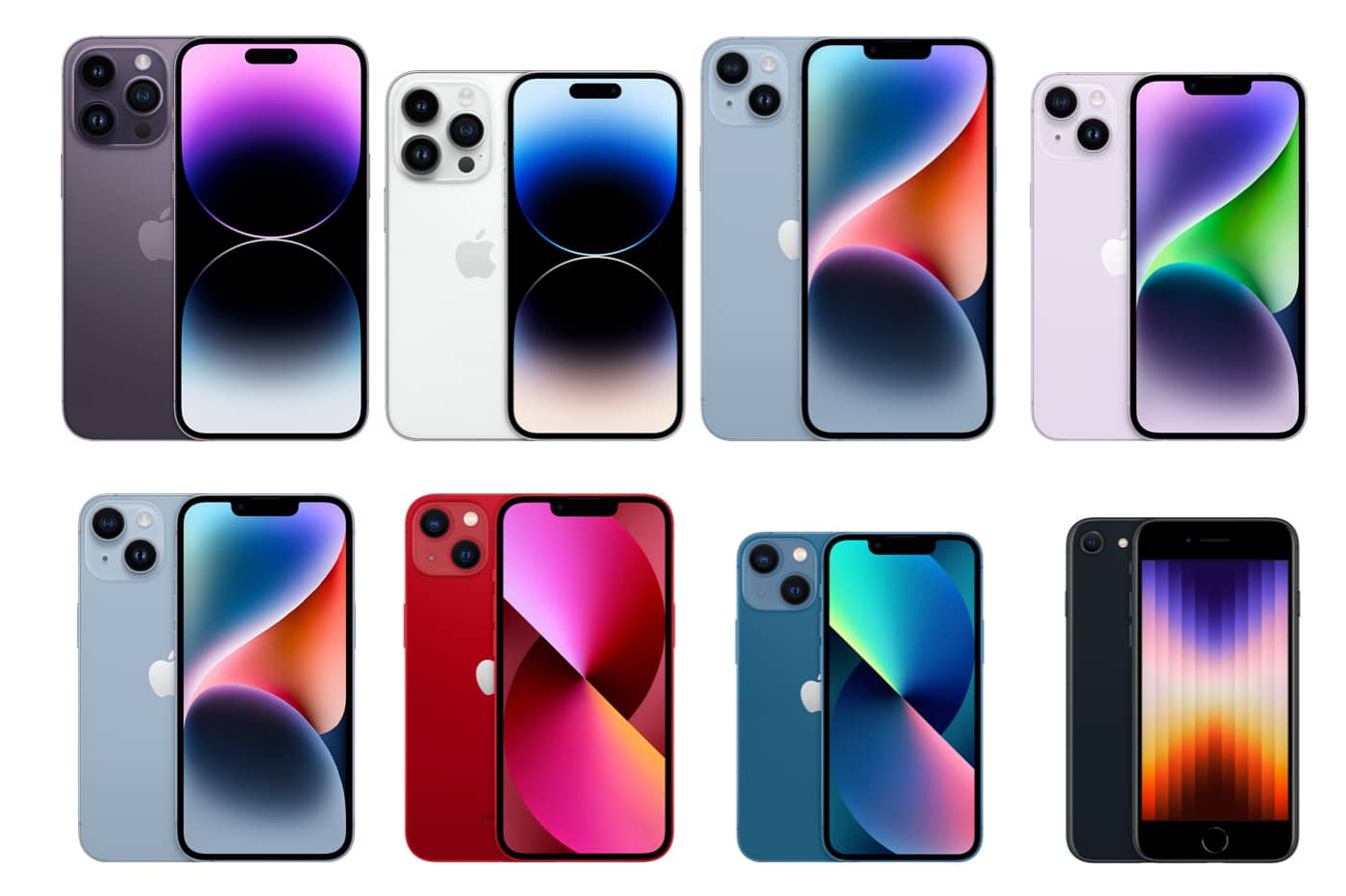 La gamme des iPhone commercialisés fin 2022.