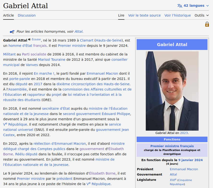 Gabriel Attal : traductions au galop dans Wikipédia