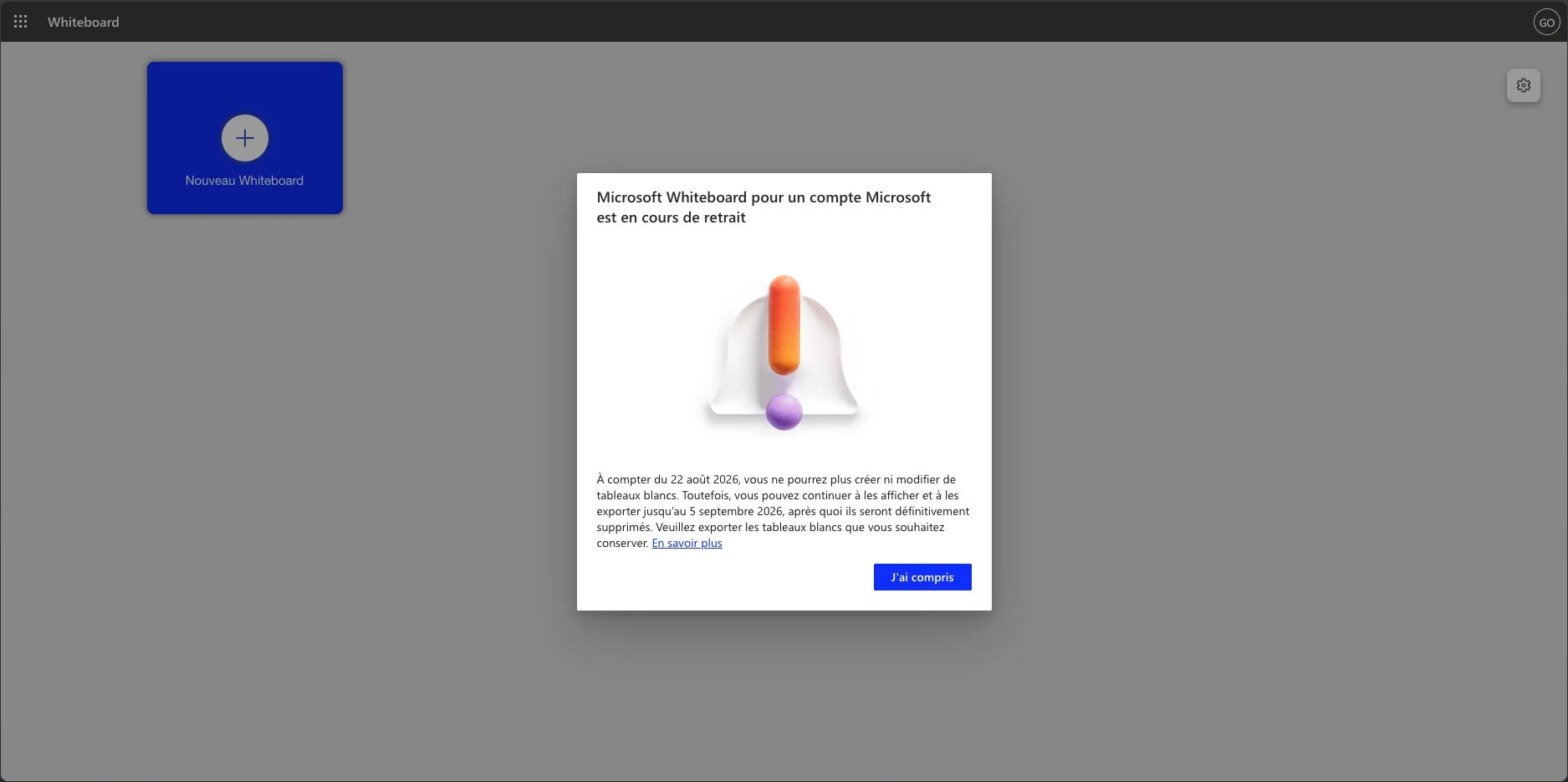 Microsoft Whiteboard Fin Comptes Personnels